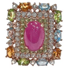 Bochic “Orient” Vintage Diamond, Ruby & Multi Sapphire Ring Set In 18K Gold&Silv