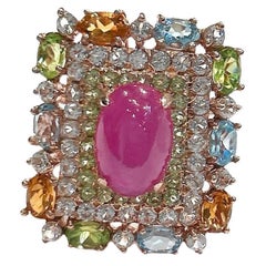 Bochic “Orient” Vintage Diamond, Ruby & Multi Sapphire Ring Set In 18K Gold&Silv