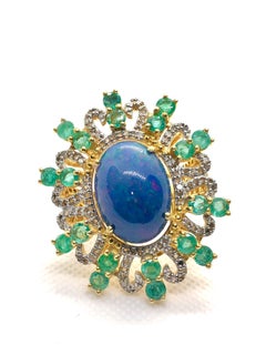 Bochic “Orient” Vintage Diamond, Sapphire & Emerald Ring Set 18K & Silver