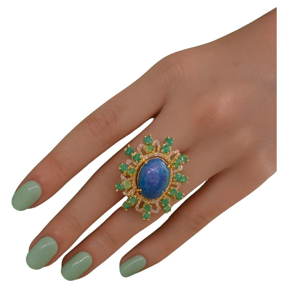 Bochic "Orient" Vintage Diamant, Saphir & Smaragd Ring Set 18K & Silber
