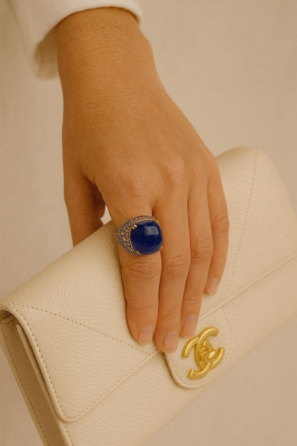 Bochic “Orient” Vintage Diamond, Sapphire & Multi Gem Ring Set 18K Gold & Silver For Sale 9