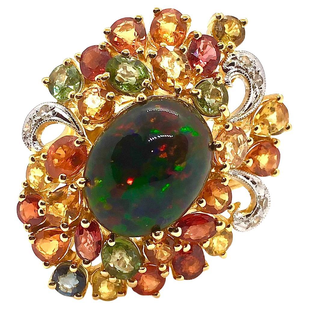 Bochic "Orient" Vintage Diamant, Saphire & Schwarz Opal Ring Set in 18K Gold & S im Angebot