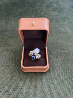 Bochic “Orient” Vintage Diamond, Sapphires & Pearl Ring Set In 18K Gold & Silver