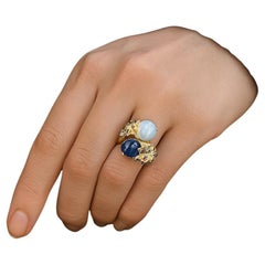 Bochic "Orient" Vintage Diamant, Saphire & Perle Ring Set in 18K Gold & Silber