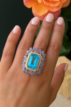 Bochic “Orient” Vintage Diamond, Tanzanite & Blue Topaz Ring Set 18K Gold & Silv