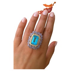 Anillo Bochic "Orient" Vintage de diamantes, tanzanita y topacio azul, oro de 18 quilates y plata