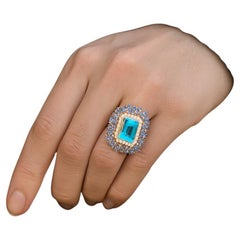 Anello Bochic "Orient" con diamanti, tanzaniti e topazi blu d'epoca, in oro 18 carati e seta.