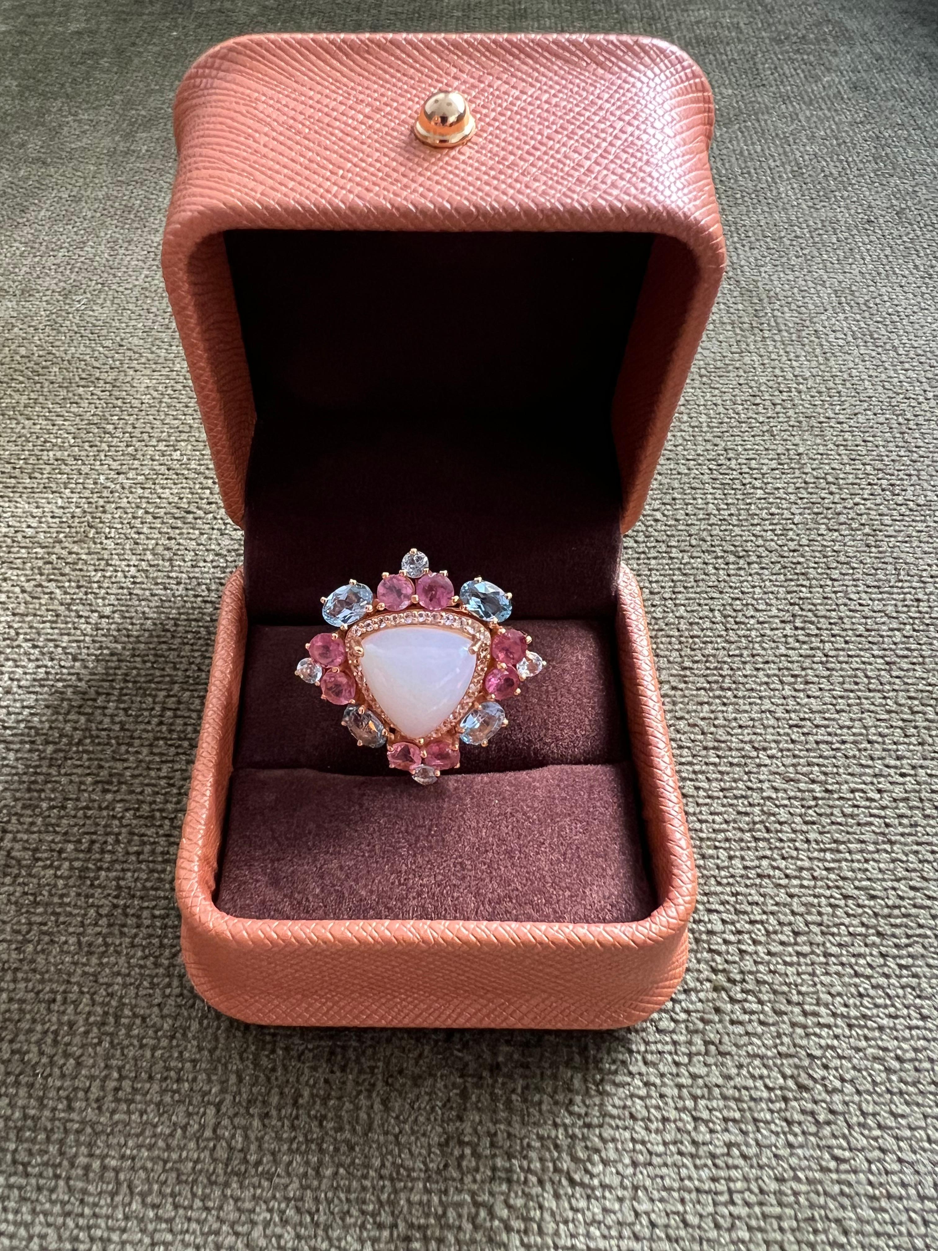 Bochic “Orient” Vintage Diamond, Tanzanite & Sapphire Ring Set 18K Gold & Silver In Excellent Condition For Sale In New York, NY