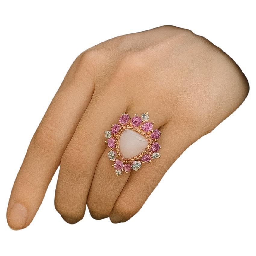 Bochic “Orient” Vintage Diamond, Tanzanite & Sapphire Ring Set 18K Gold & Silver For Sale
