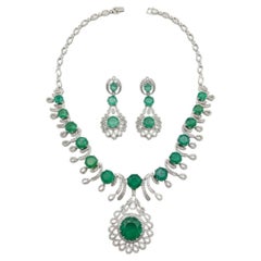 Set di collana e orecchini vintage “Orient” di Bochic con smeraldi e diamanti, in oro 18 carati e S
