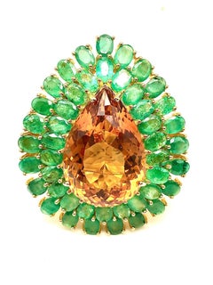 Bochic “Orient” Vintage Emerald & Honey Citrine Ring Set In 18K Gold & Silver