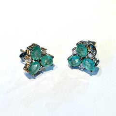 Bochic "Orient" Set di orecchini vintage con smeraldo e diamanti taglio rosa in oro 18 carati e seta