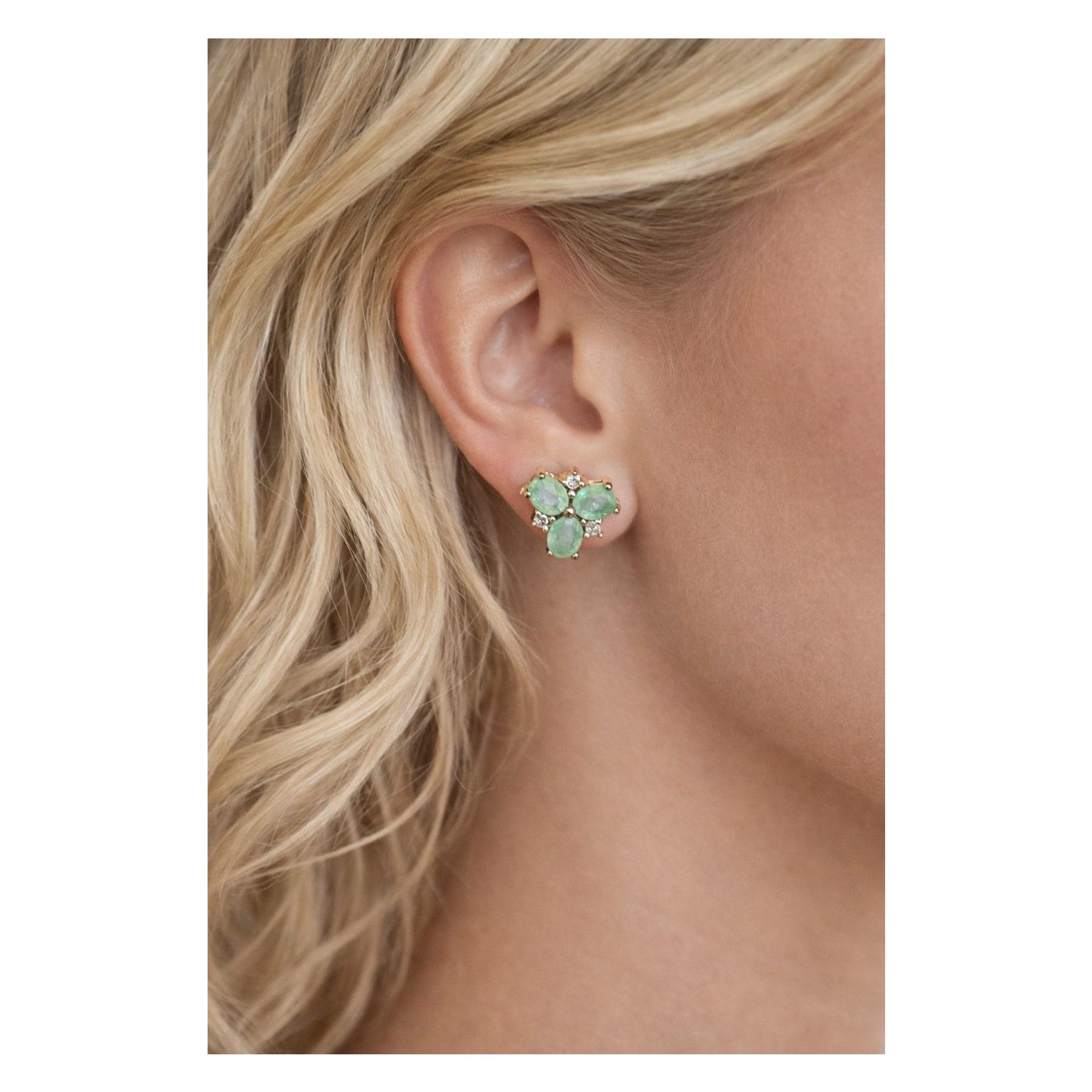 Bochic “Orient” Vintage Emerald 
Rose Cut Diamond Earrings Set 18K Gold 
Silve For Sale