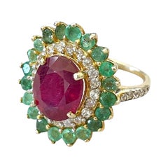 Anillo Bochic "Orient" Vintage Esmeralda, Rubí y Diamante Engastado en Oro de 18 K y Plata