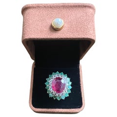 Bochic “Orient” Vintage Emerald, Ruby & Diamond Ring Set In 18K Gold & Silver