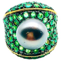 Bochic "Orient" Vintage Smaragd 
Tahiti-Perle Ring Set in 18K Gold 
Silber