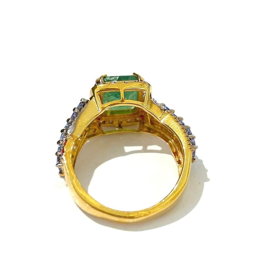 Bochic “Orient” Vintage Emerald, Tanzanite & Diamond Ring Set 18K Gold & Silver For Sale 11