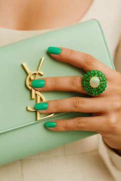 Bochic “Orient” Vintage Emeralds & Fire Opal Ring Set In 18K Gold & Silver