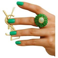 Anello Bochic "Orient" con smeraldi e opale di fuoco d'epoca in oro e argento 18 carati