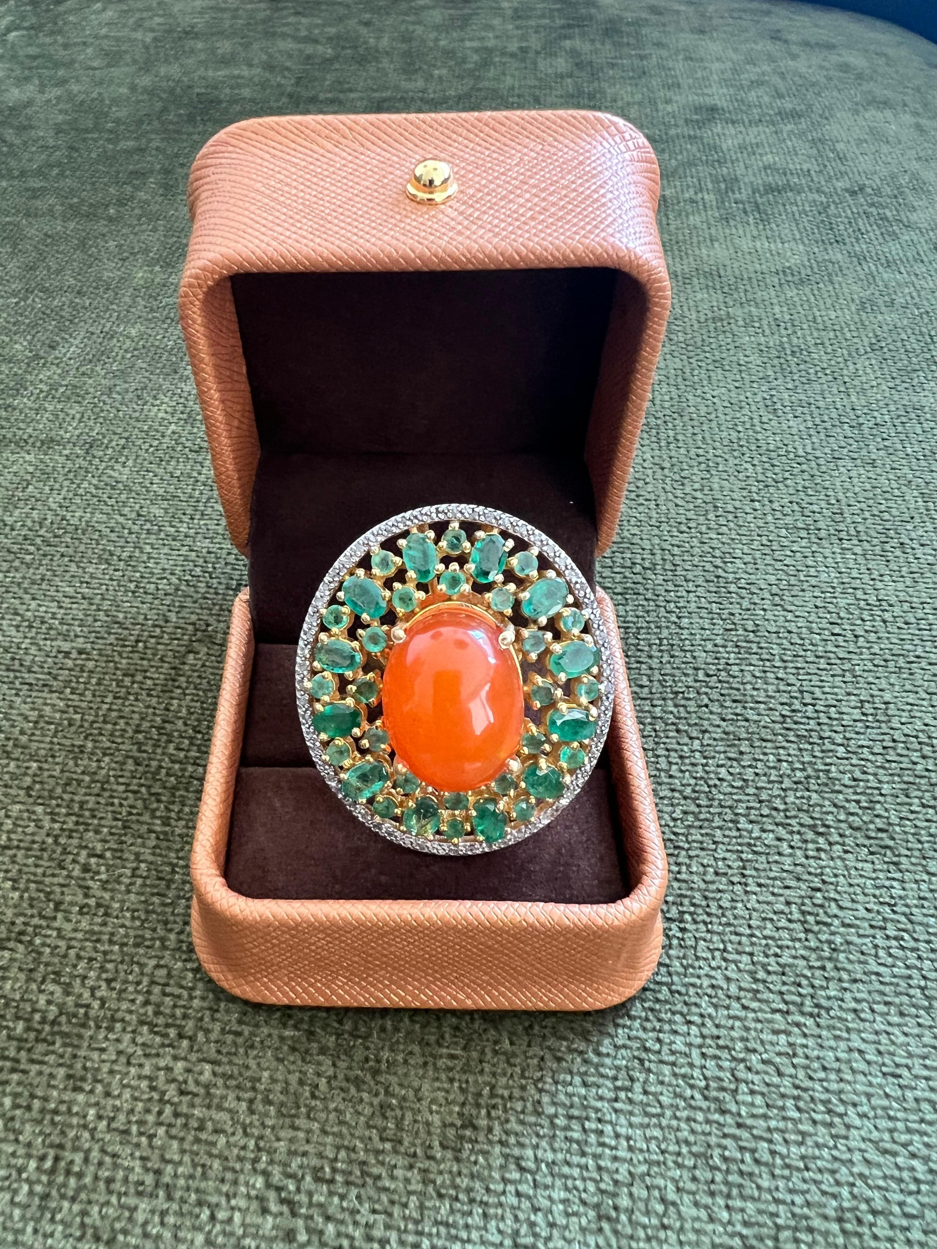 Bochic “Orient” Vintage Diamonds, Emeralds & Opal  Ring Set In 18K Gold & Silver For Sale 4