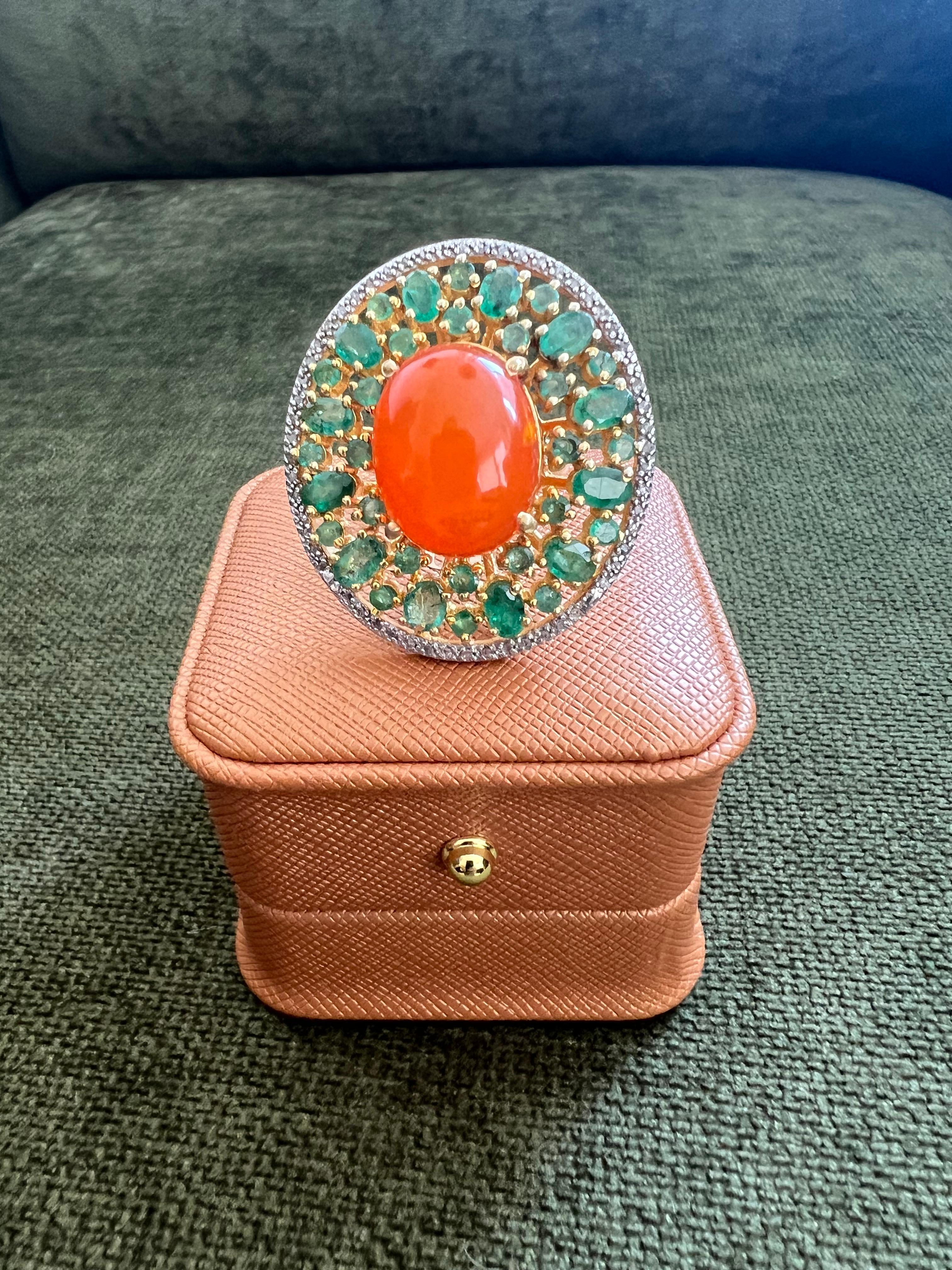 Bochic “Orient” Vintage Diamonds, Emeralds & Opal  Ring Set In 18K Gold & Silver For Sale 5