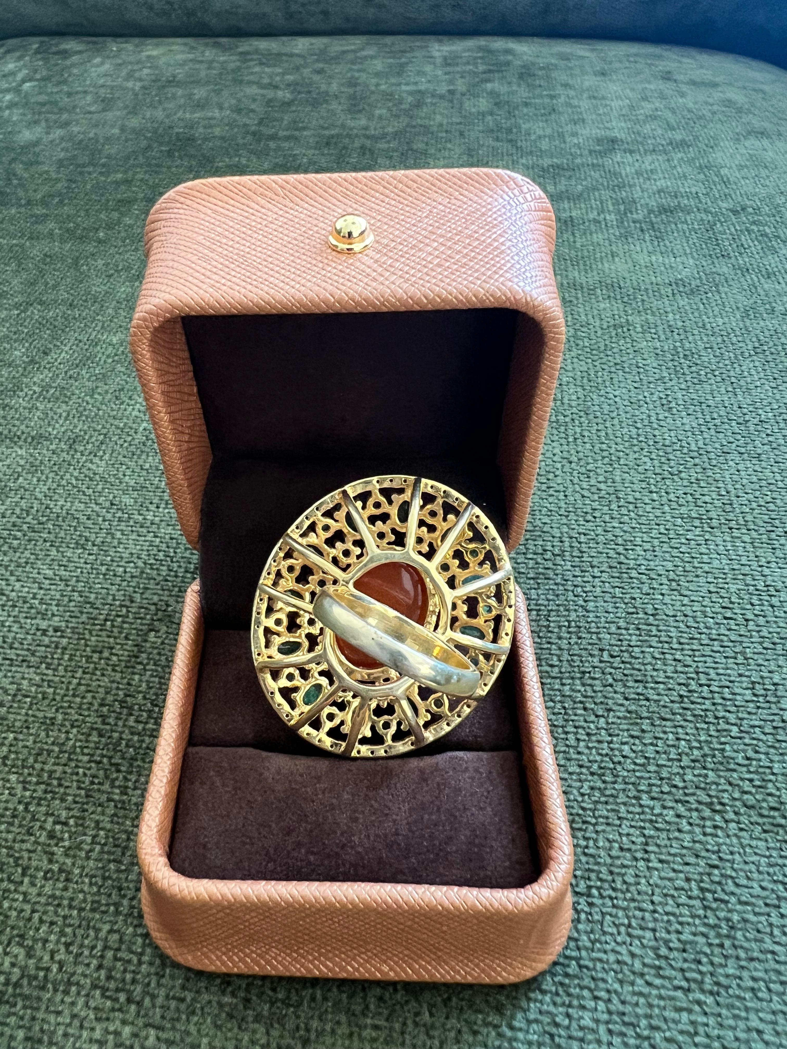 Bochic “Orient” Vintage Diamonds, Emeralds & Opal  Ring Set In 18K Gold & Silver For Sale 8