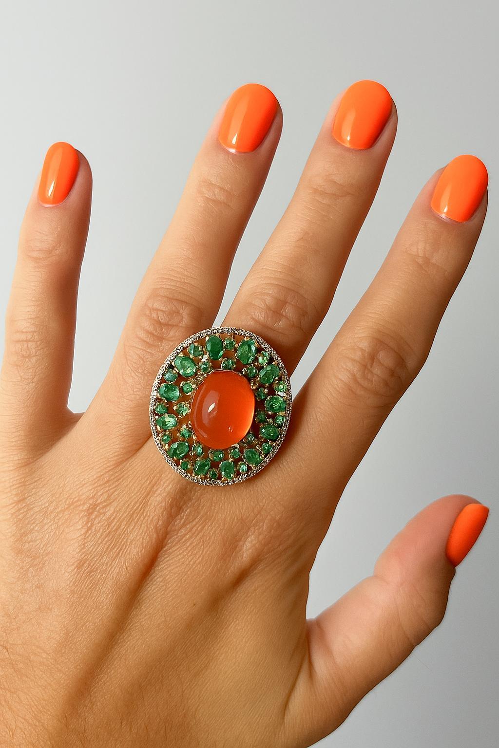 Bochic “Orient” Vintage Diamonds, Emeralds & Opal  Ring Set In 18K Gold & Silver For Sale 9