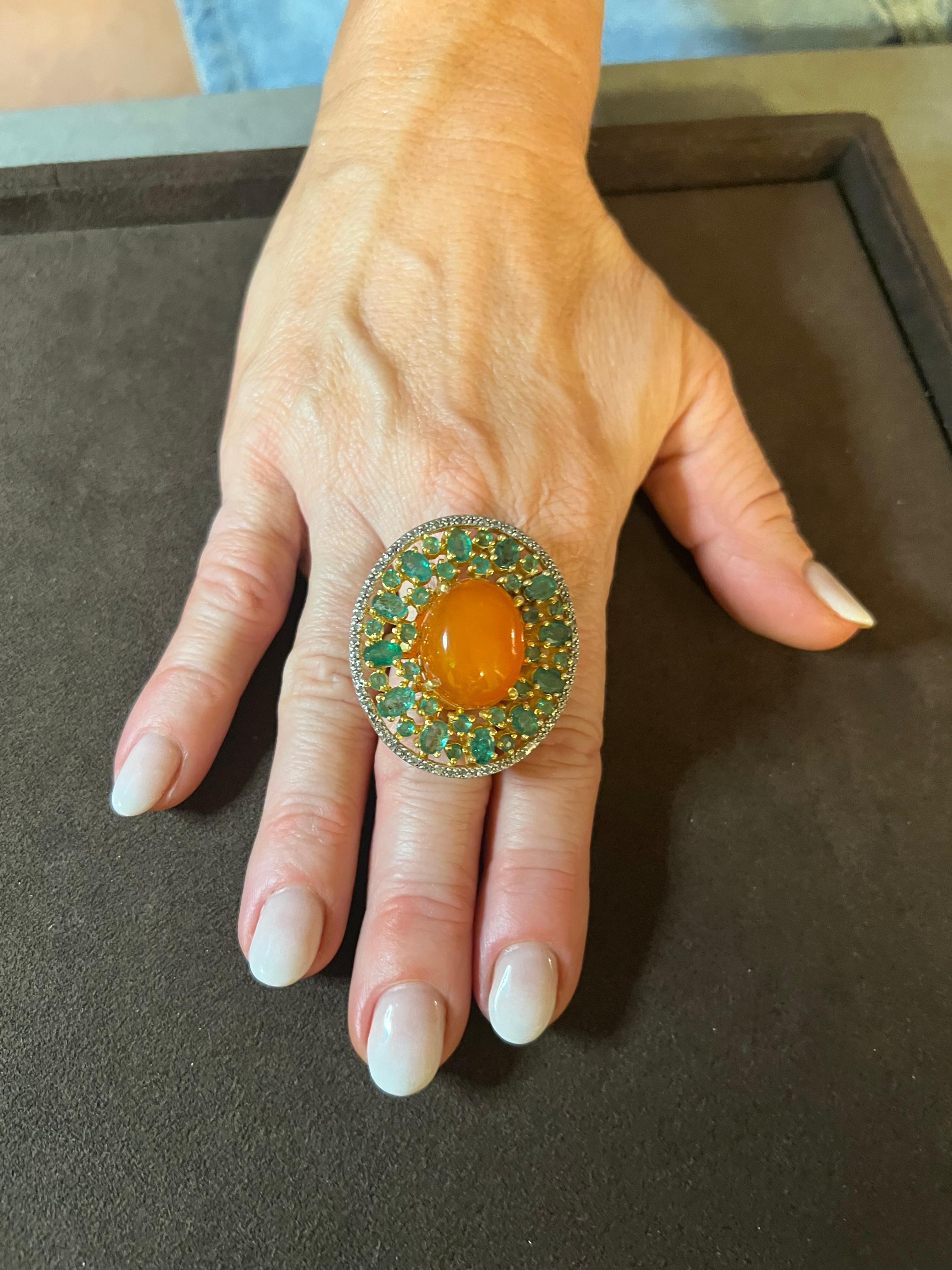 Bochic “Orient” Vintage Diamonds, Emeralds & Opal  Ring Set In 18K Gold & Silver For Sale 10