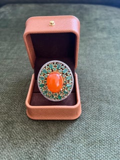 Bochic “Orient” Vintage Diamonds, Emeralds & Opal  Ring Set In 18K Gold & Silver