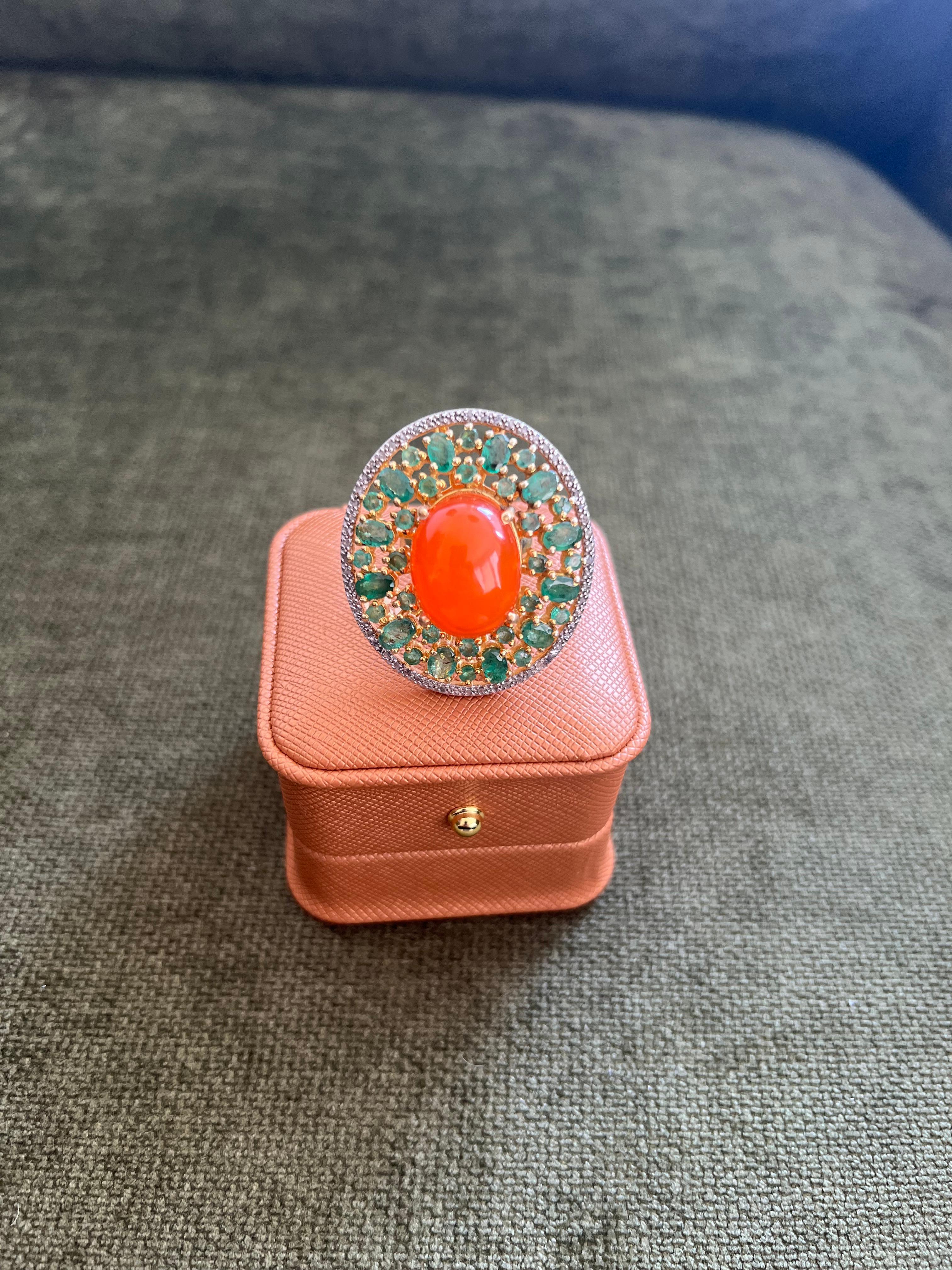 Bochic “Orient” Vintage Diamonds, Emeralds & Opal  Ring Set In 18K Gold & Silver In Excellent Condition For Sale In New York, NY