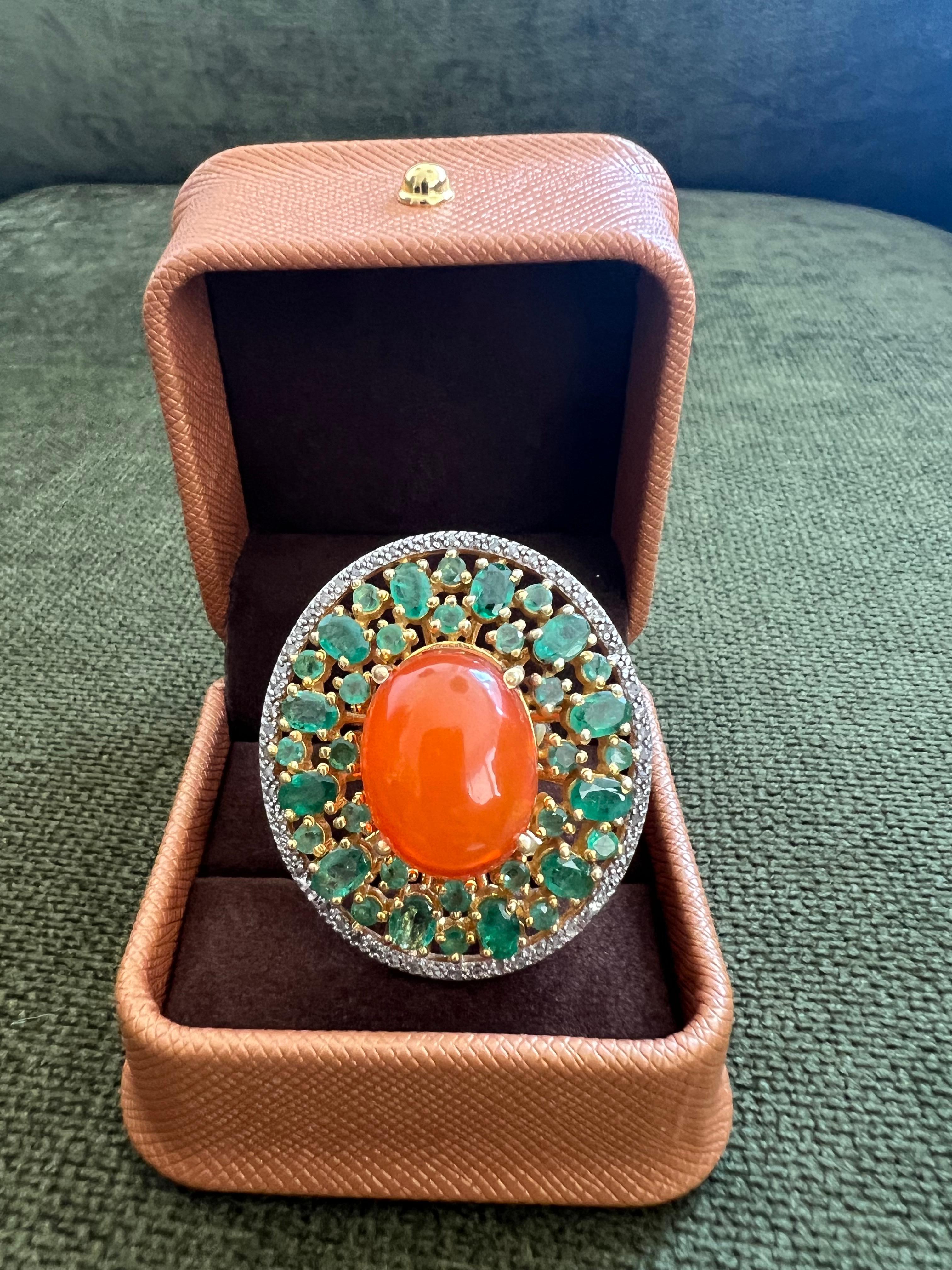 Bochic “Orient” Vintage Diamonds, Emeralds & Opal  Ring Set In 18K Gold & Silver For Sale 1