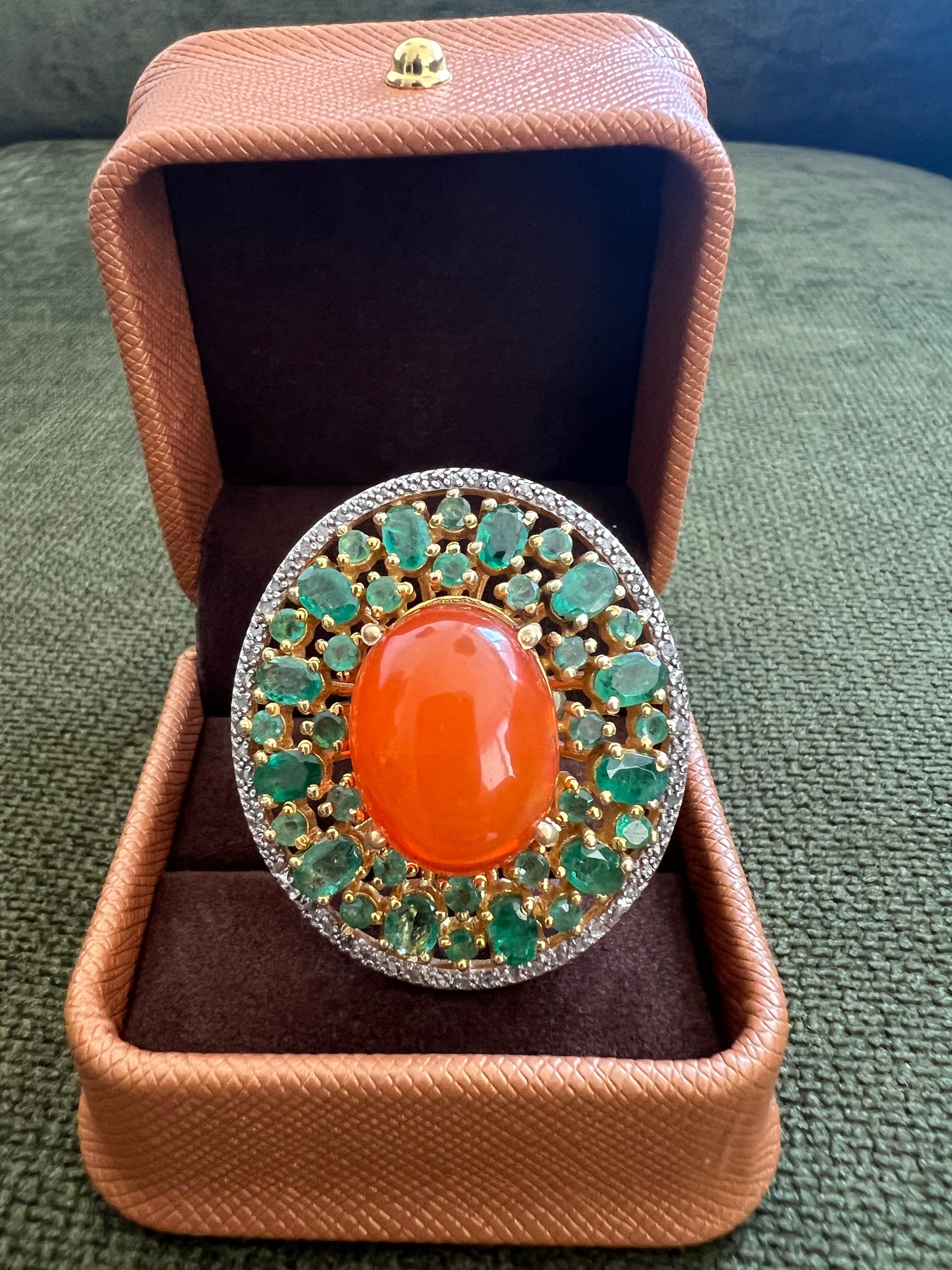 Bochic “Orient” Vintage Diamonds, Emeralds & Opal  Ring Set In 18K Gold & Silver For Sale 3