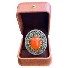 Bochic “Orient” Vintage Emeralds & Orange Opal  Ring Set In 18K Gold & Silver