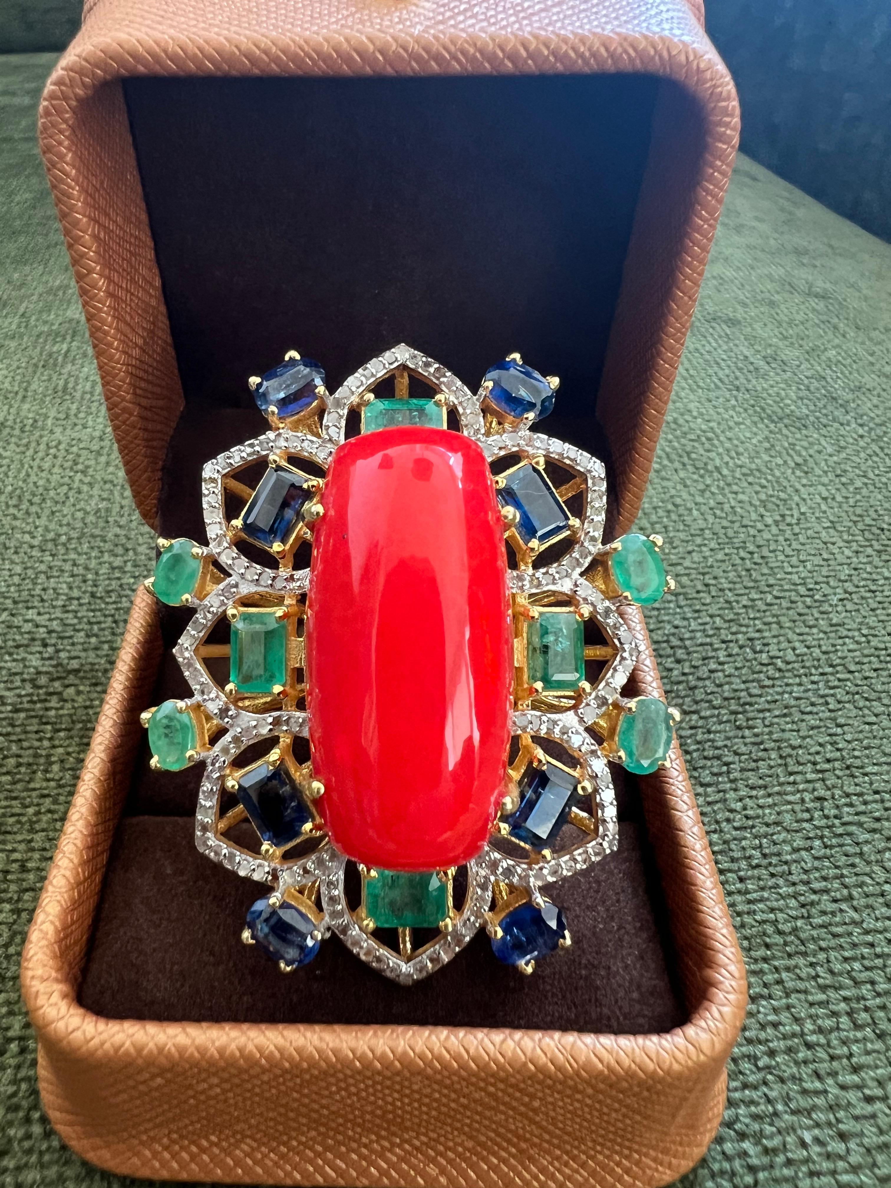 Bochic “Orient” Vintage Diamond, Emeralds, Sapphire & Opal Ring Set 18K Gold & For Sale 4