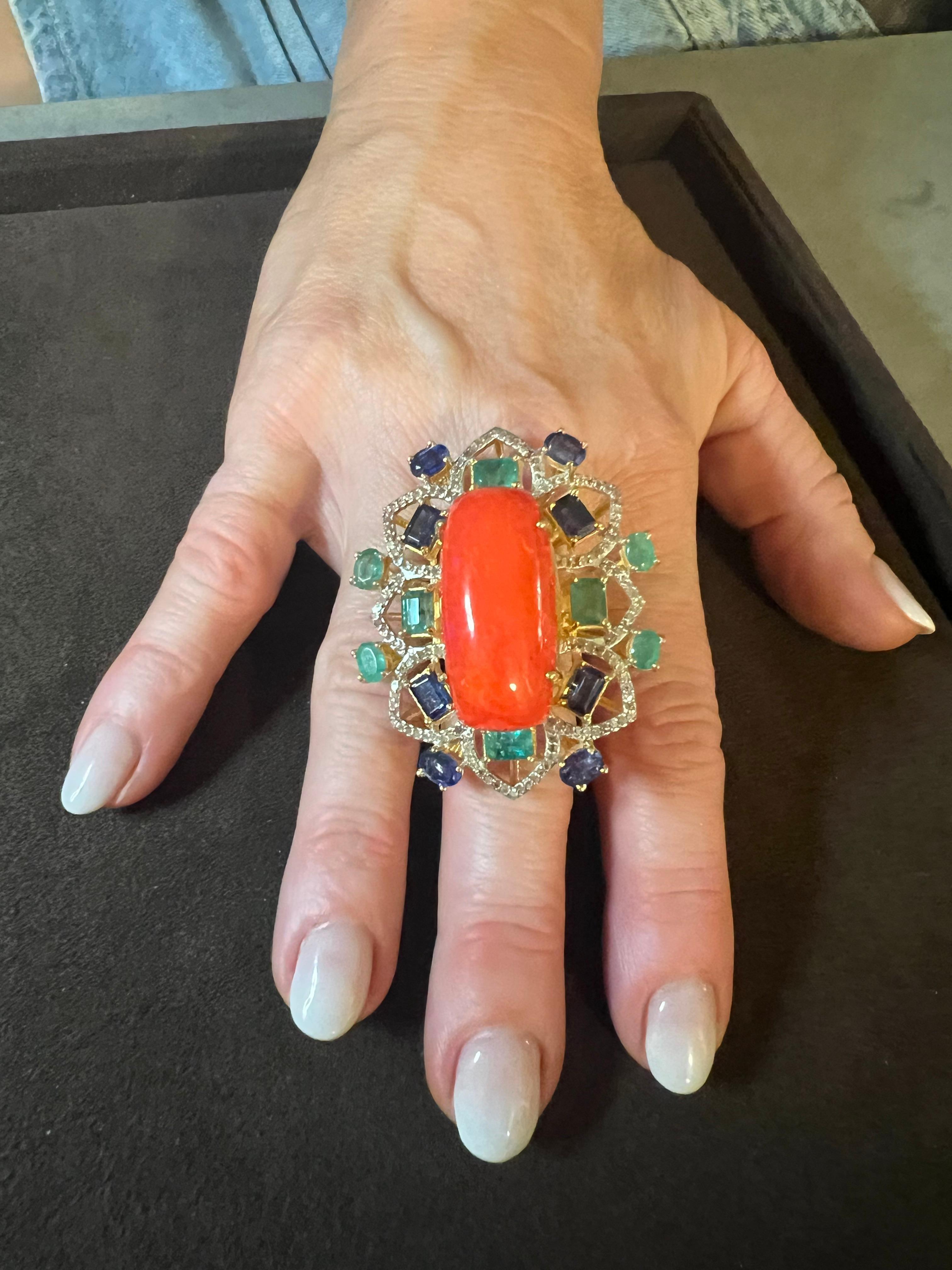 Bochic “Orient” Vintage Diamond, Emeralds, Sapphire & Opal Ring Set 18K Gold & For Sale 6