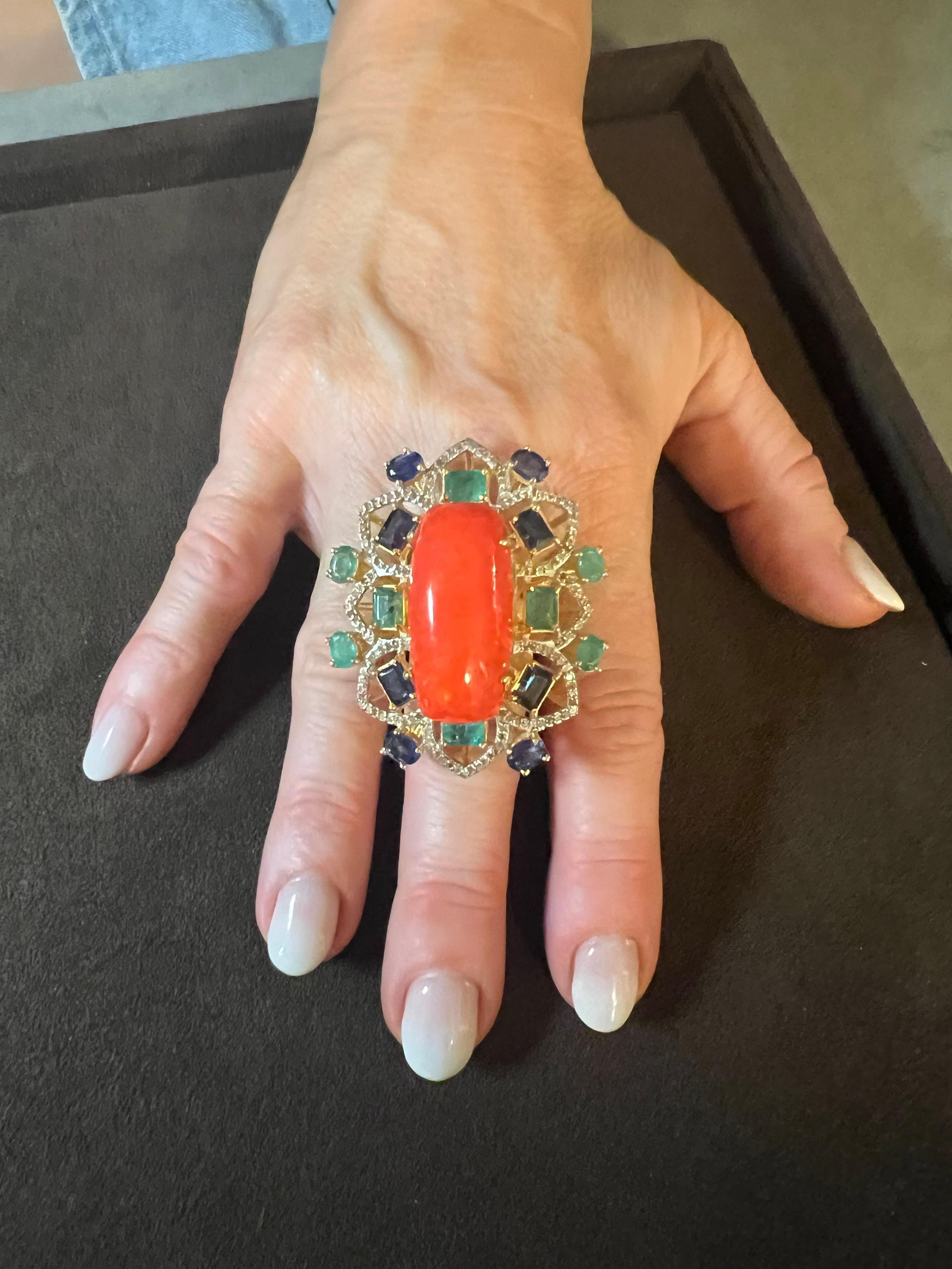 Bochic “Orient” Vintage Diamond, Emeralds, Sapphire & Opal Ring Set 18K Gold & For Sale 7