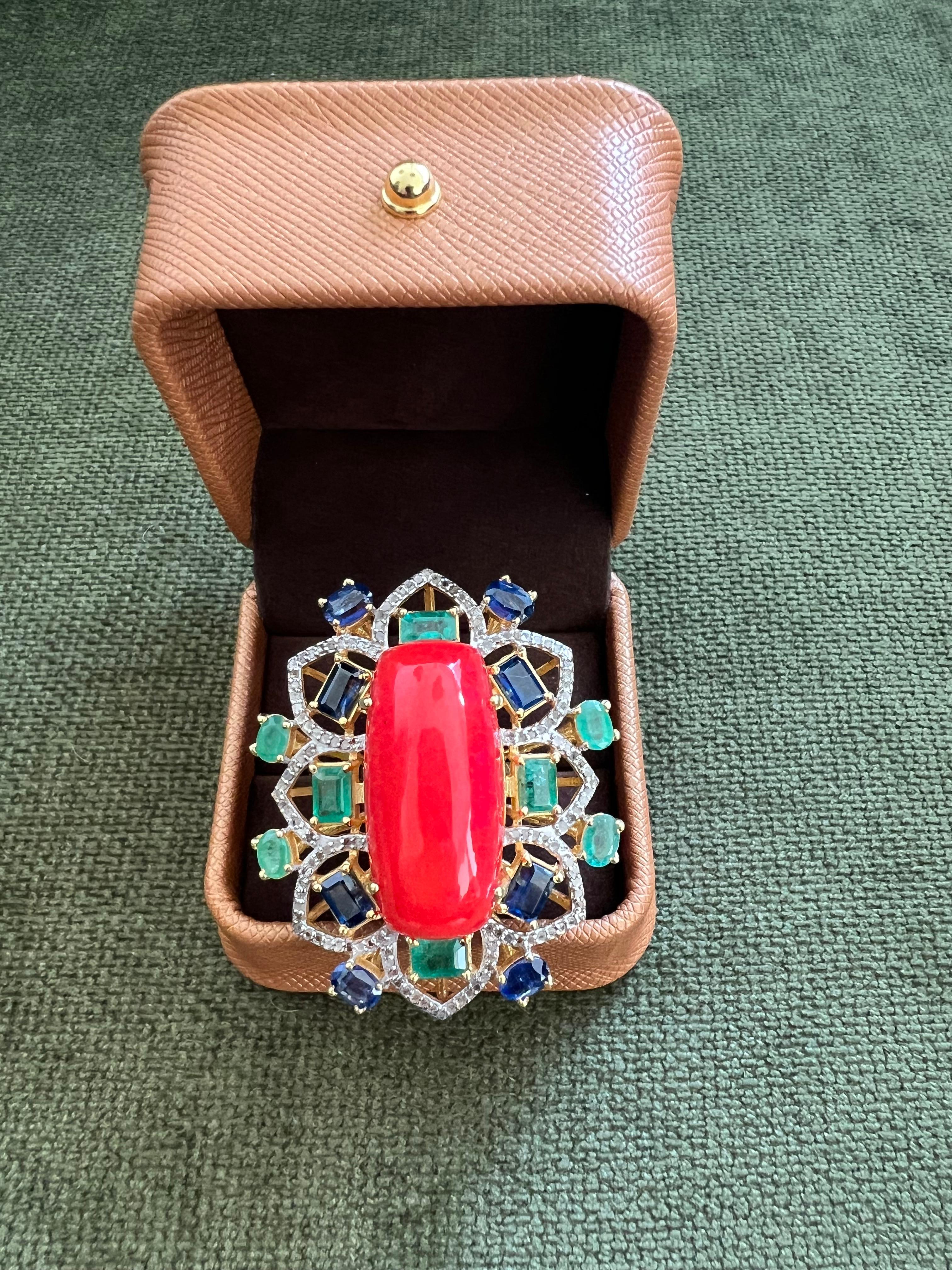 Bochic “Orient” Vintage Diamonds, Emeralds, Sapphire & Opal Ring Set In 18K Gold & Silver

Natural Center Orange Opal 
9.00 Carat 
Natural Emeralds
3.00 Carats 
Natural Sapphires
3.00 Carats 
Natural Single Diamonds
2.00 Carats 

This Ring is from