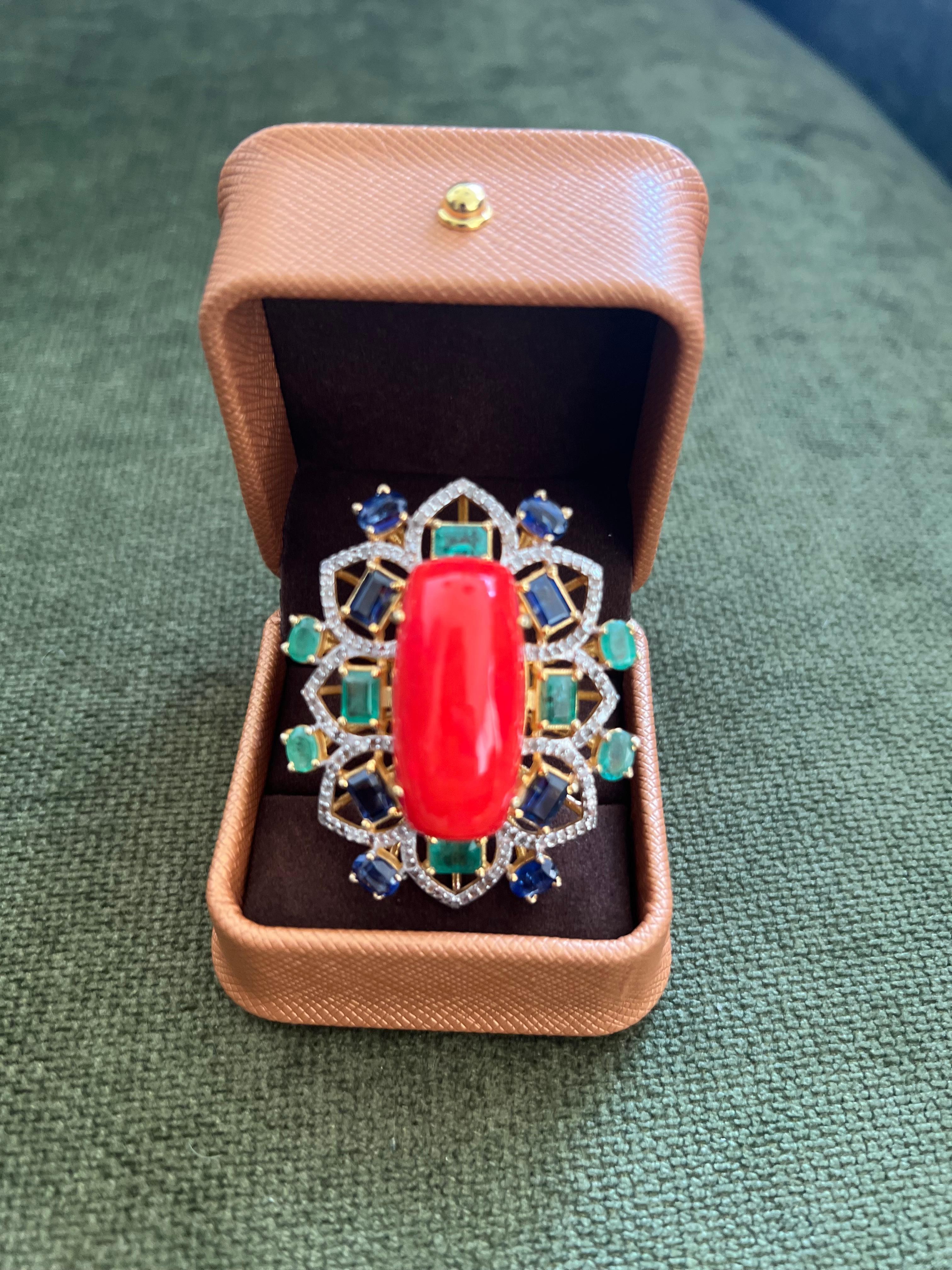 Baroque Bochic “Orient” Vintage Diamond, Emeralds, Sapphire & Opal Ring Set 18K Gold & For Sale