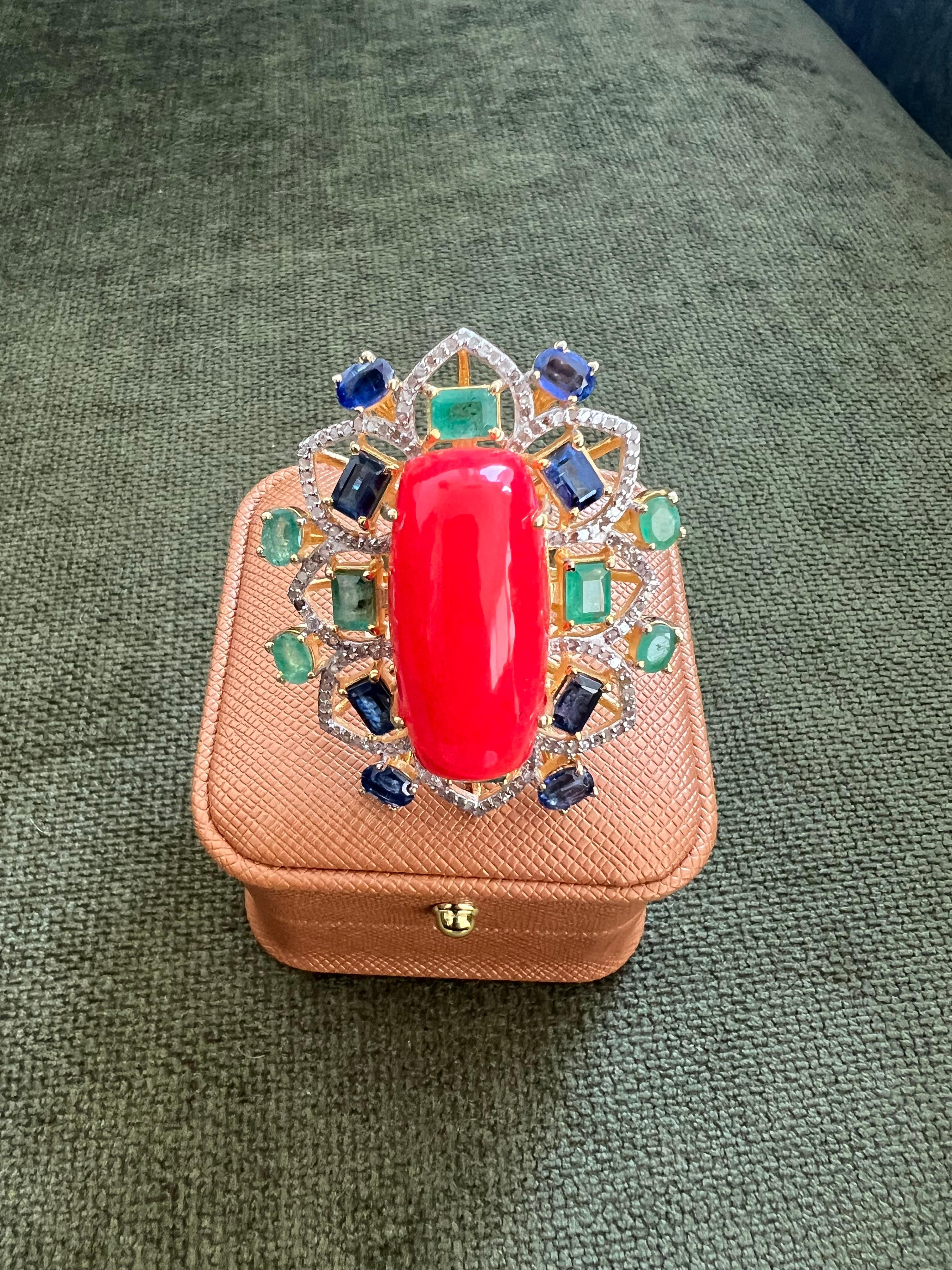 Brilliant Cut Bochic “Orient” Vintage Diamond, Emeralds, Sapphire & Opal Ring Set 18K Gold & For Sale