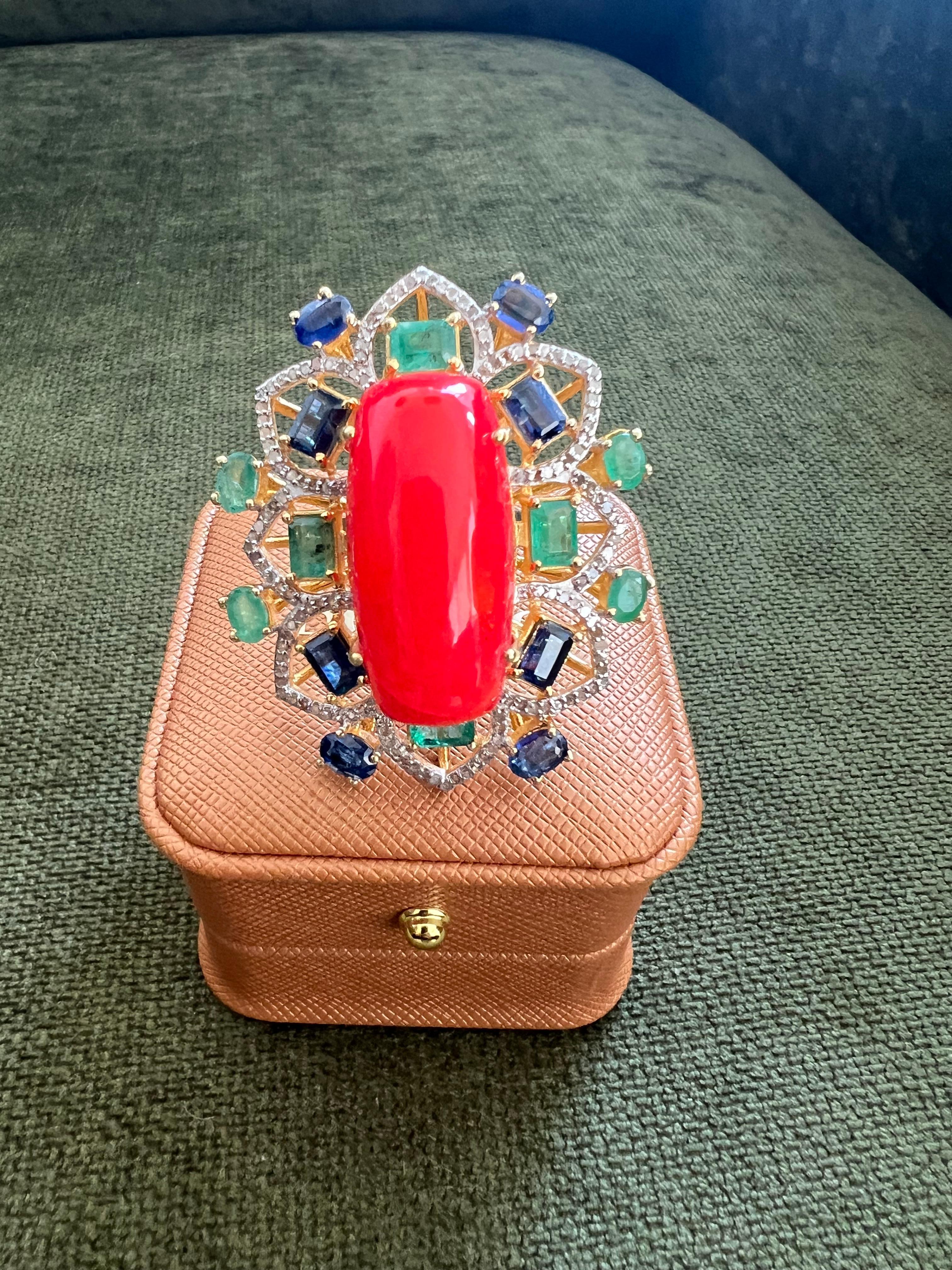 Women's or Men's Bochic “Orient” Vintage Diamond, Emeralds, Sapphire & Opal Ring Set 18K Gold & For Sale