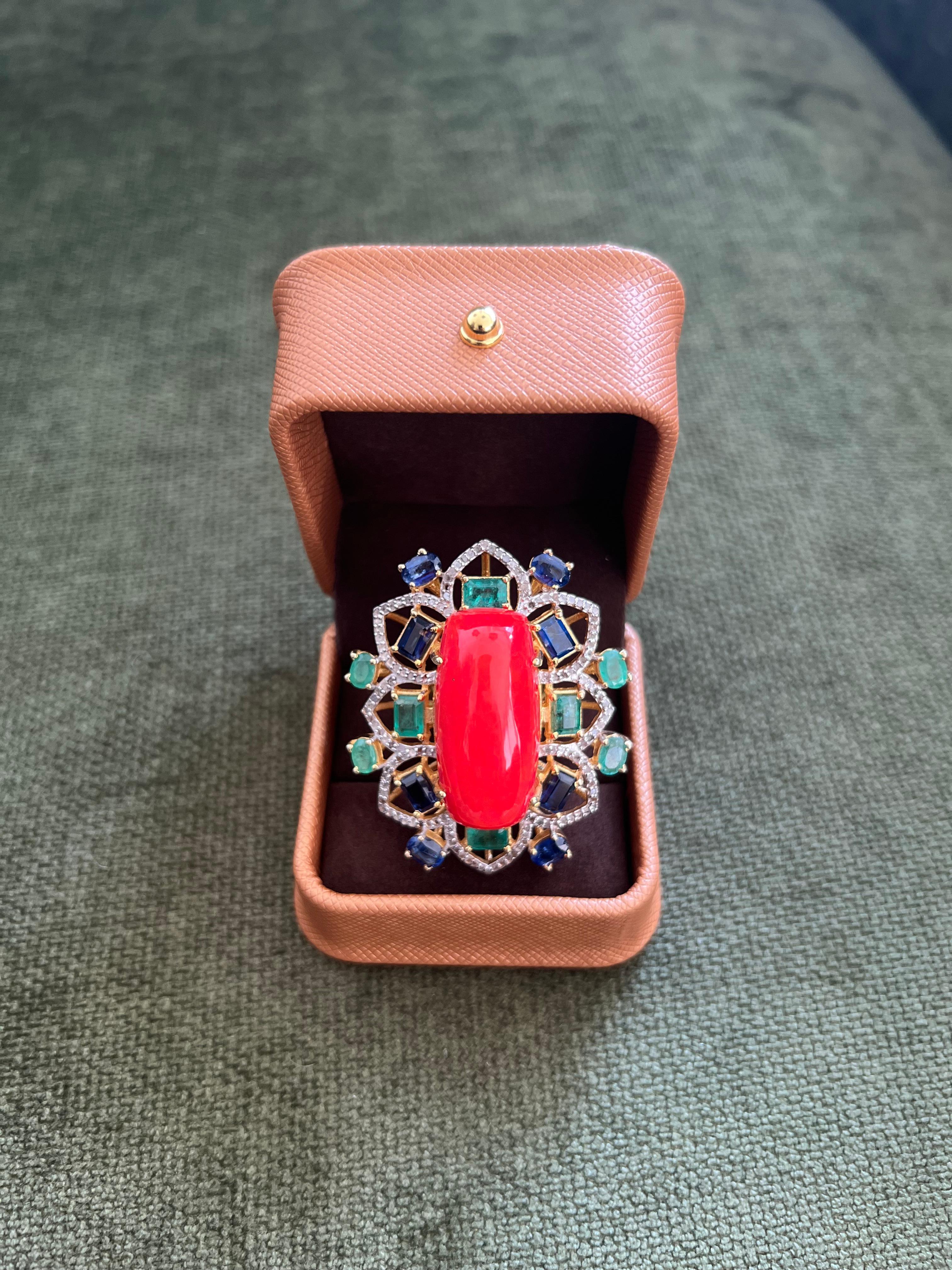 Bochic “Orient” Vintage Diamond, Emeralds, Sapphire & Opal Ring Set 18K Gold & For Sale 2