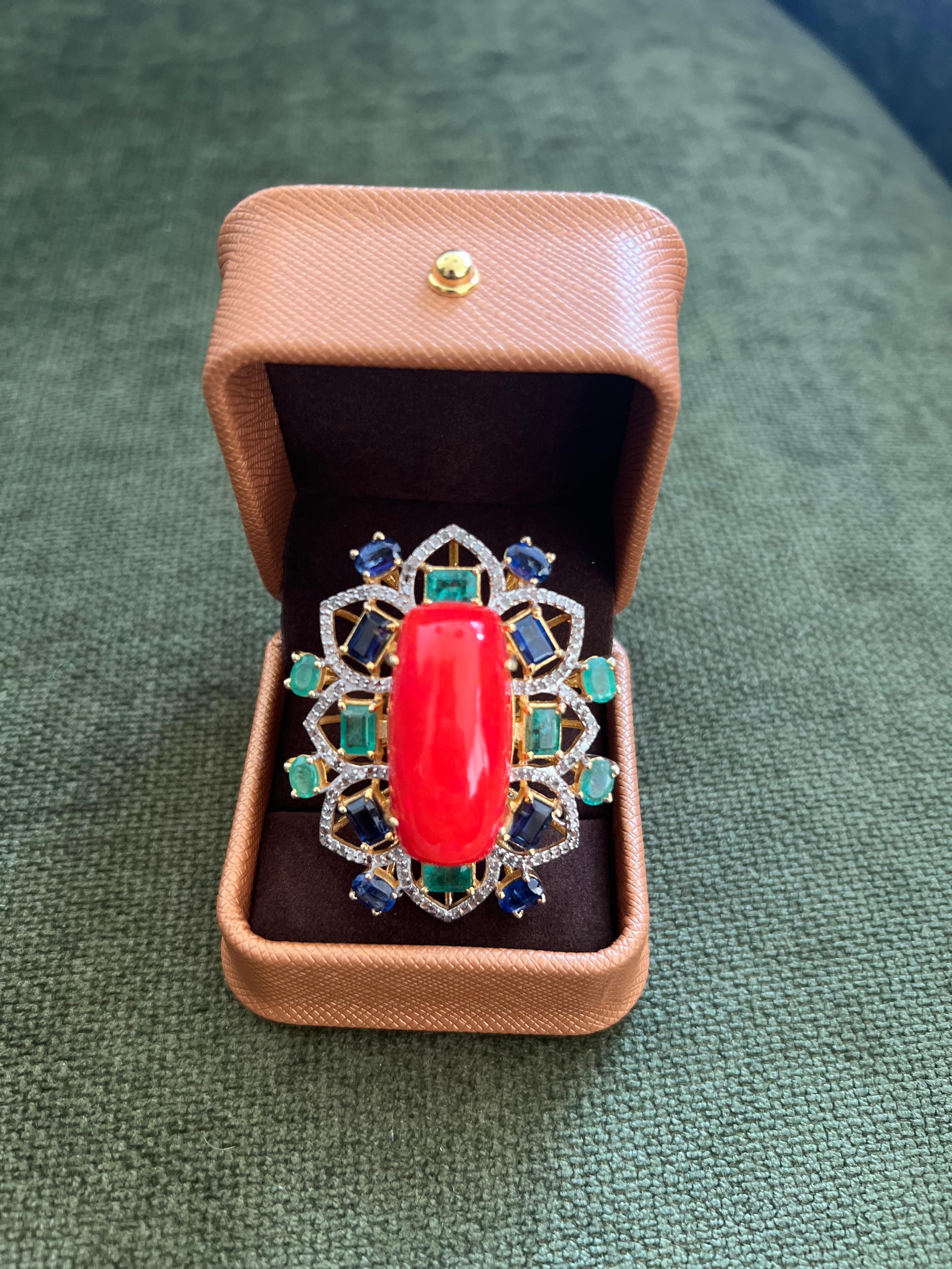 Bochic “Orient” Vintage Diamond, Emeralds, Sapphire & Opal Ring Set 18K Gold & For Sale 3
