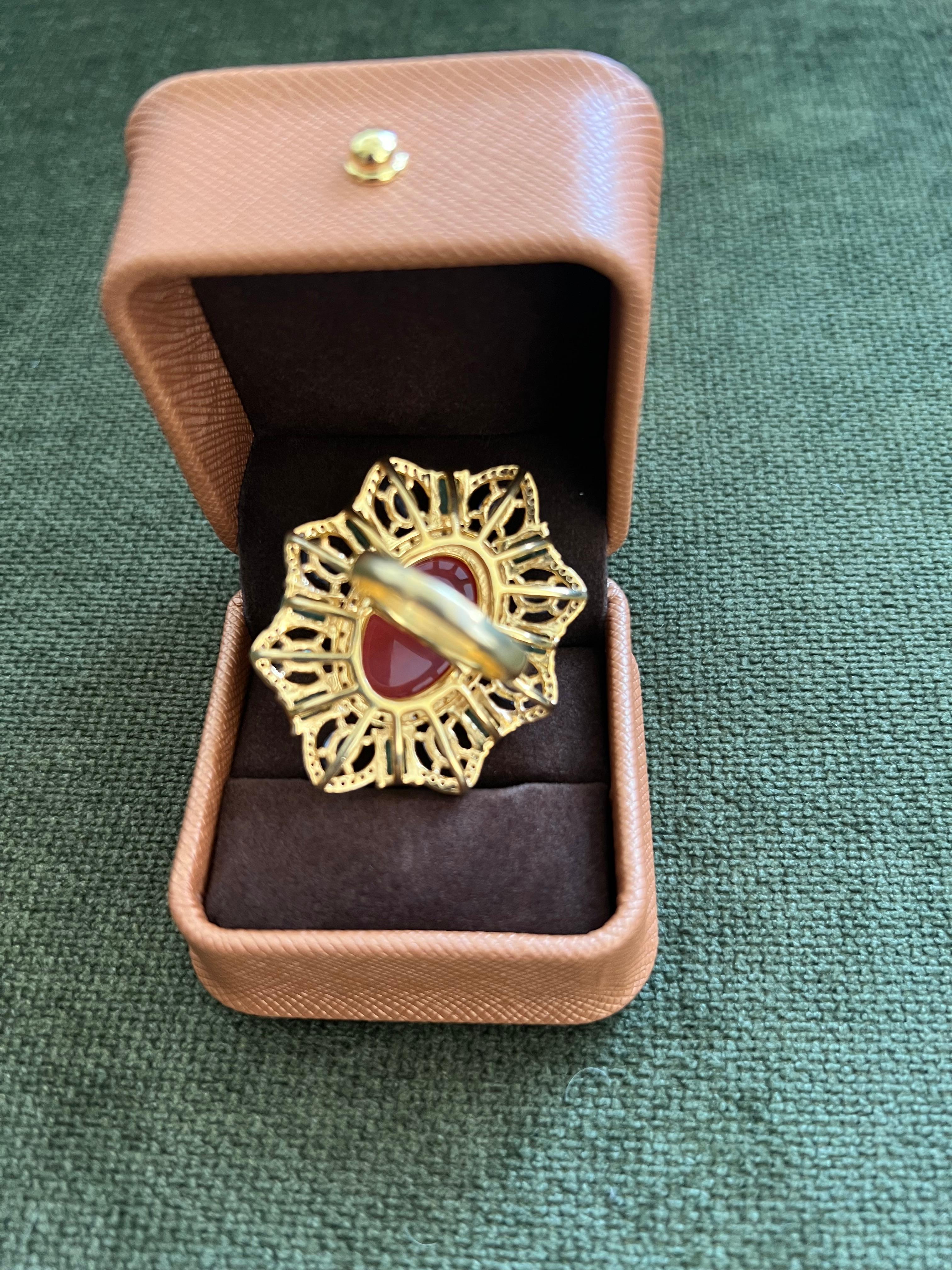 Bochic “Orient” Vintage Diamonds, Emeralds & Sapphire Ring Set In 18K Gold & Sil For Sale 1