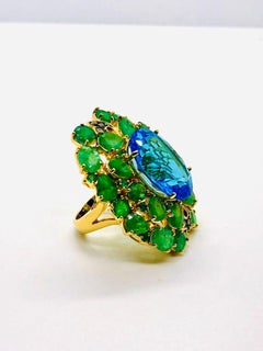 Bochic “Orient” Vintage Emeralds, Topaz & Diamonds Set In 18K Gold & Silver