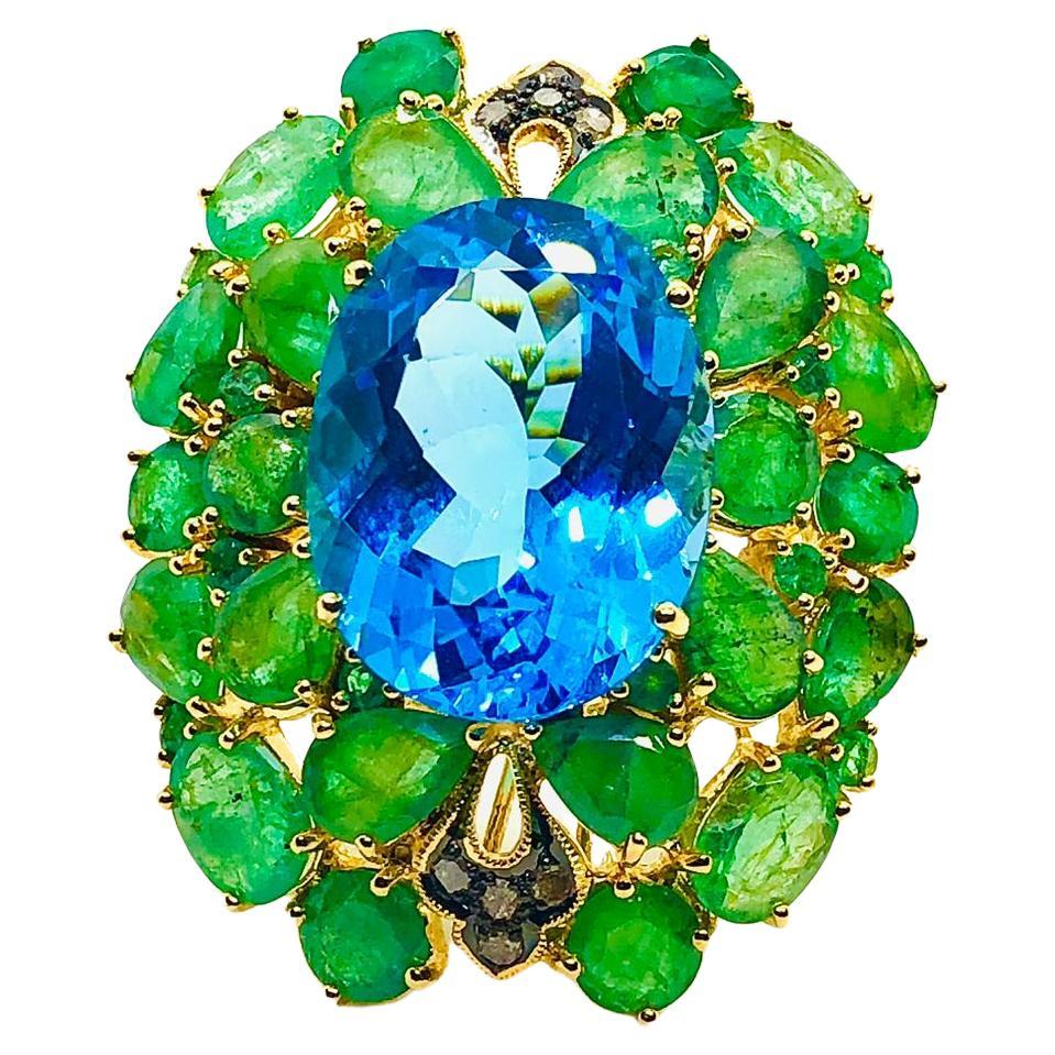 Bochic “Orient” Vintage Emeralds, Topaz 
Diamonds Set In 18K Gold 
Silver For Sale