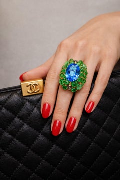 Bochic “Orient” Vintage Emeralds, Topaz 
Diamonds Set In 18K Gold 
Silver