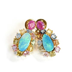 Bochic "Orient" Vintage Fancy Saphir, Rubin & Opal Ohrringe Set 18K Gold & Silv
