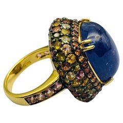 Bochic “Orient” Vintage Fancy Sapphire & Tanzanite Ring Set 18K Gold & Silver