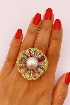 Bochic “Orient” Vintage Fancy Sapphires & Tourmaline Ring Set 18K Gold & Silver