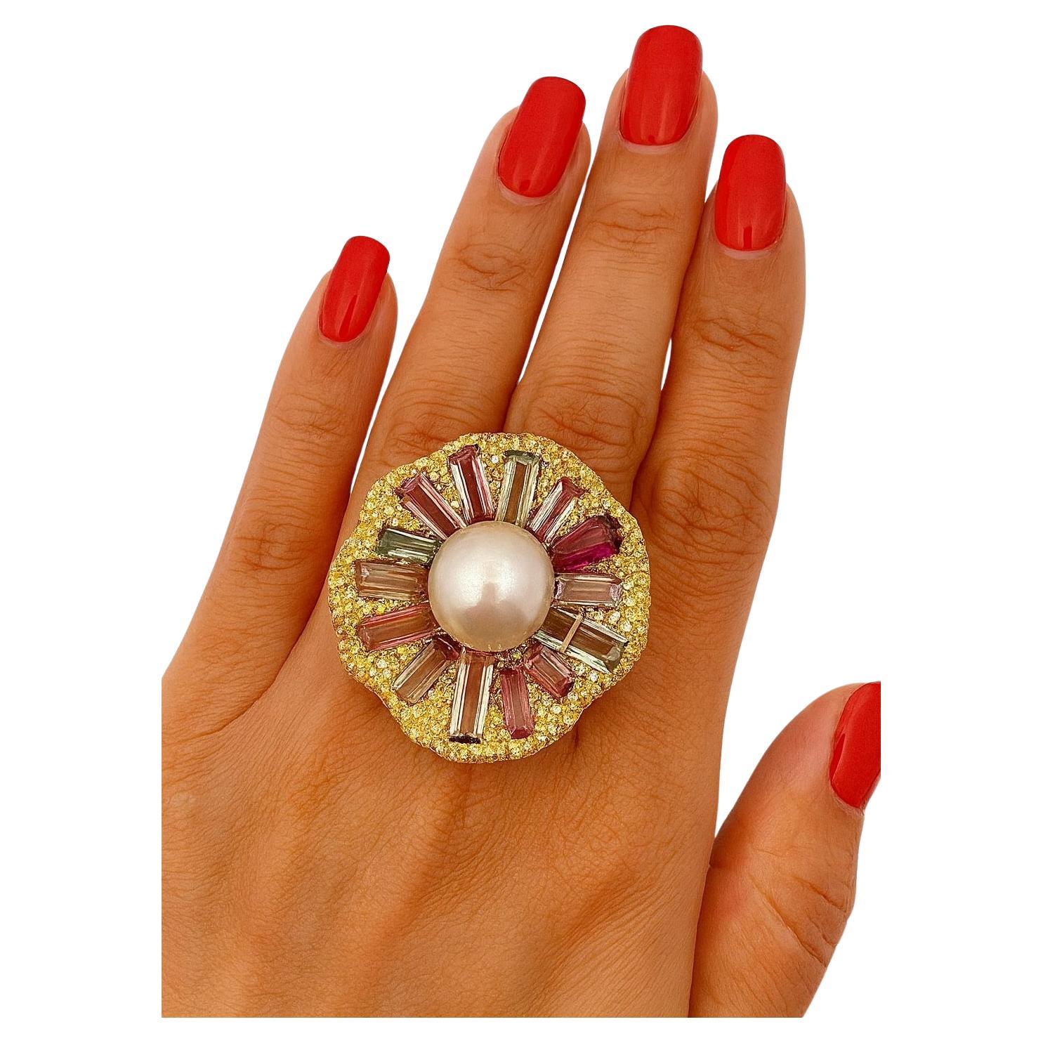 Bochic "Orient" Vintage Fancy Saphiren & Turmalin Ring Set 18K Gold & Silber